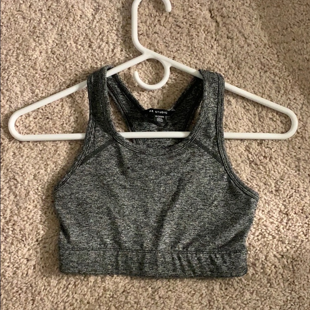 Aerie AE Studio Racerback Sports Bra Gray NWOT